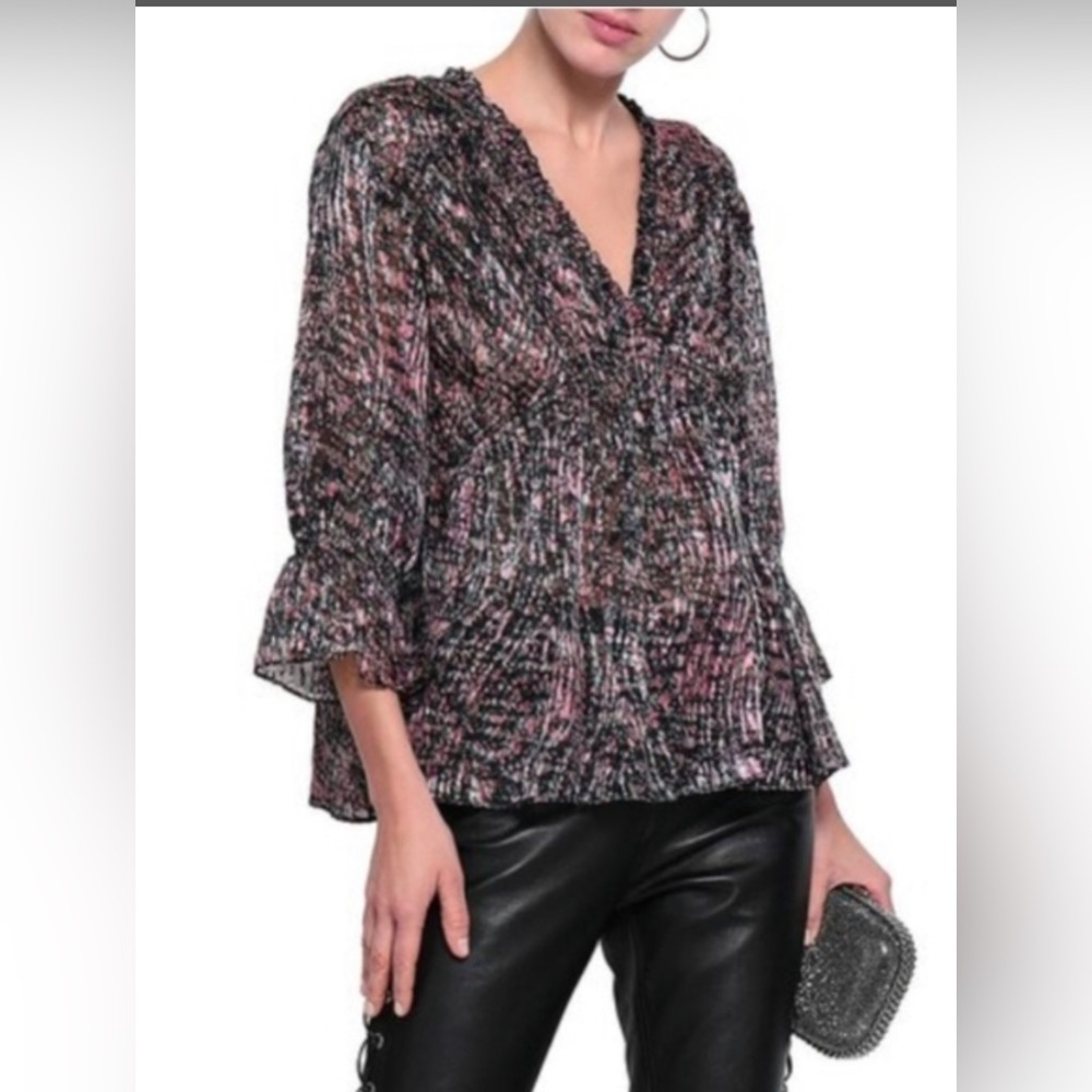 IRO Eleen Silk blend Blouse Ruffles Bell Sleeves Floral print pattern S 34 small - Picture 1 of 10